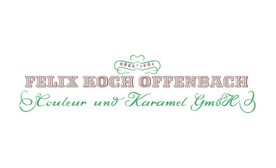 Logo mit Schriftzug „Felix Koch Offenbach Couleur und Karamel GmbH“ in Zierschrift.
